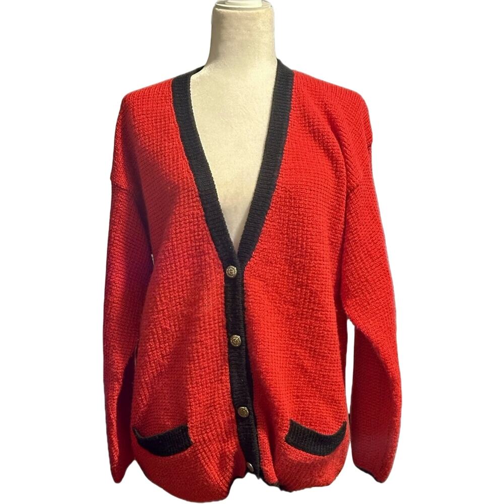 Koret Vintage Red Wool Blend Cardigan Sweater, Plus Size 1X